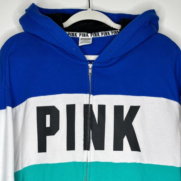 Victoria’s Secret PINK Colorblock Zip-Up Hoodie - Blue, White & Teal - Size [Ins - Picture 2 of 7